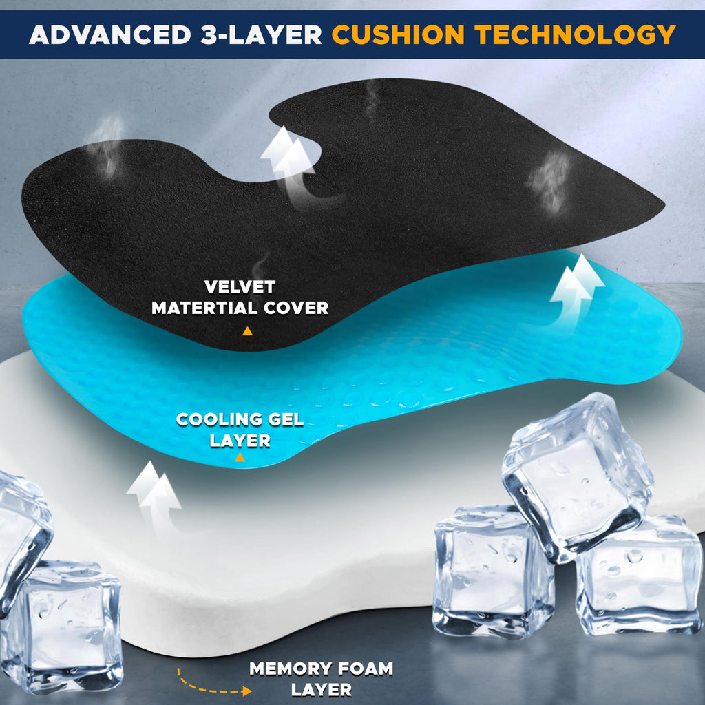 EcoNour Thick Memory Foam Gel Seat Cushion (Black) | Office Chair Cushion for Sciatica, Tailbone and Lower Back pain | Orthopedic cushion for Tail bone| Anti-Slip Support Pillow For Seniors and Driver