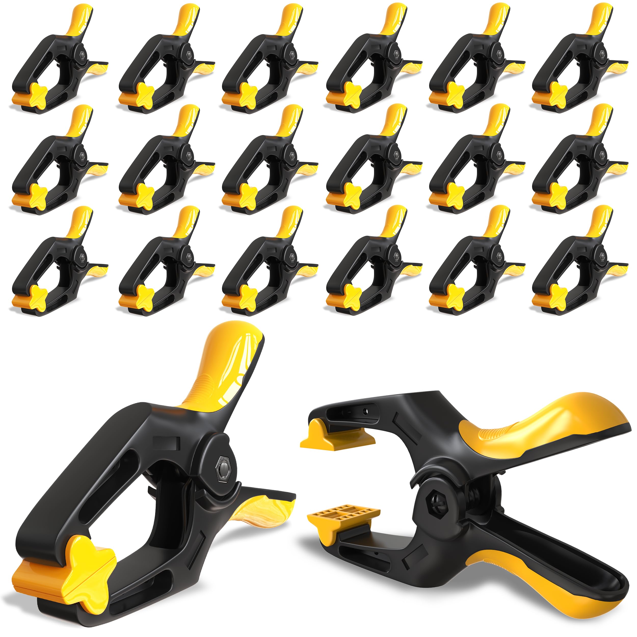 EQUIPTZ Spring Clamps 3 inch - 20 Pack Clamps for Backdrop Stand, Tarps, Crafts & Pool Cover with 1.5 Inch Mouth Opening - Small Clamps for Photography Studio with Non-Detachable Jaw Pads