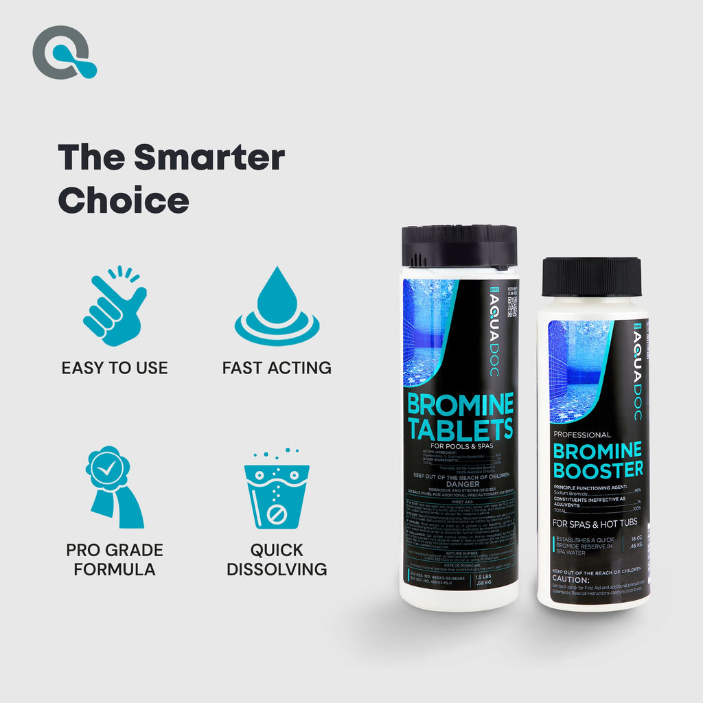 AquaDoc Bromine Tablets and Booster Bundle for Spa Hot Tubs - Includes 1.5lb Spa Tablets and 1lb Bromine Booster - Made in USA