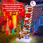 Joliyoou 10FT Christmas Inflatable Decorations, Giant Lighted Ladder Blowups Climbed with Elf, Reindeer, Santa, C7 String Lights for Xmas Winter Holiday Roofs Trees Balconies Decor