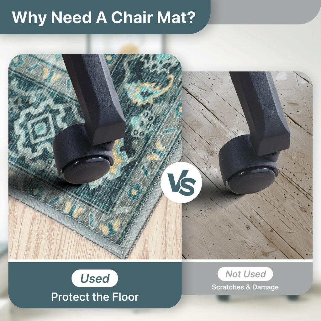 48"x60" Office Chair Mat for Hardwood Tile Floor, Under Desk Carpet Protector for Rolling Computer Chair Mat, Machine Washable Area Rug, Anti-Slip 1/5" Thick Low Pile Thin Vinyl Floor Mat, Turquoise