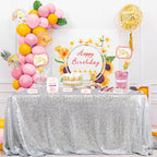 QueenDream Sequin Tablecloth 60x102 Inch Silver Tablecloth Christmas Glitter Tablecloth 6ft for Baby Shower Party Christmas Decorations