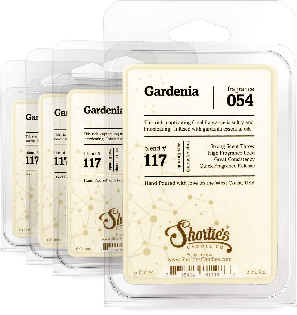 Pure Gardenia Wax Melts Bulk Pack - Formula 117 - 4 Highly Scented 3 Oz. Bars (12 Oz. Total) - Made With Essential & Natural Oils - Flower & Floral Air Freshener Cubes Collection