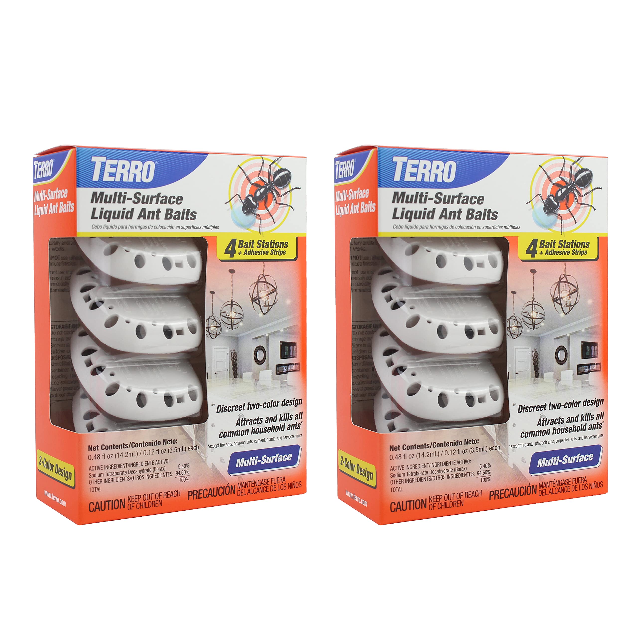 TERRO T334SR Indoor Multi-Surface Liquid Ant Bait and Ant Killer - 8 Discreet Ant Bait Stations - Kills Common Household Ants