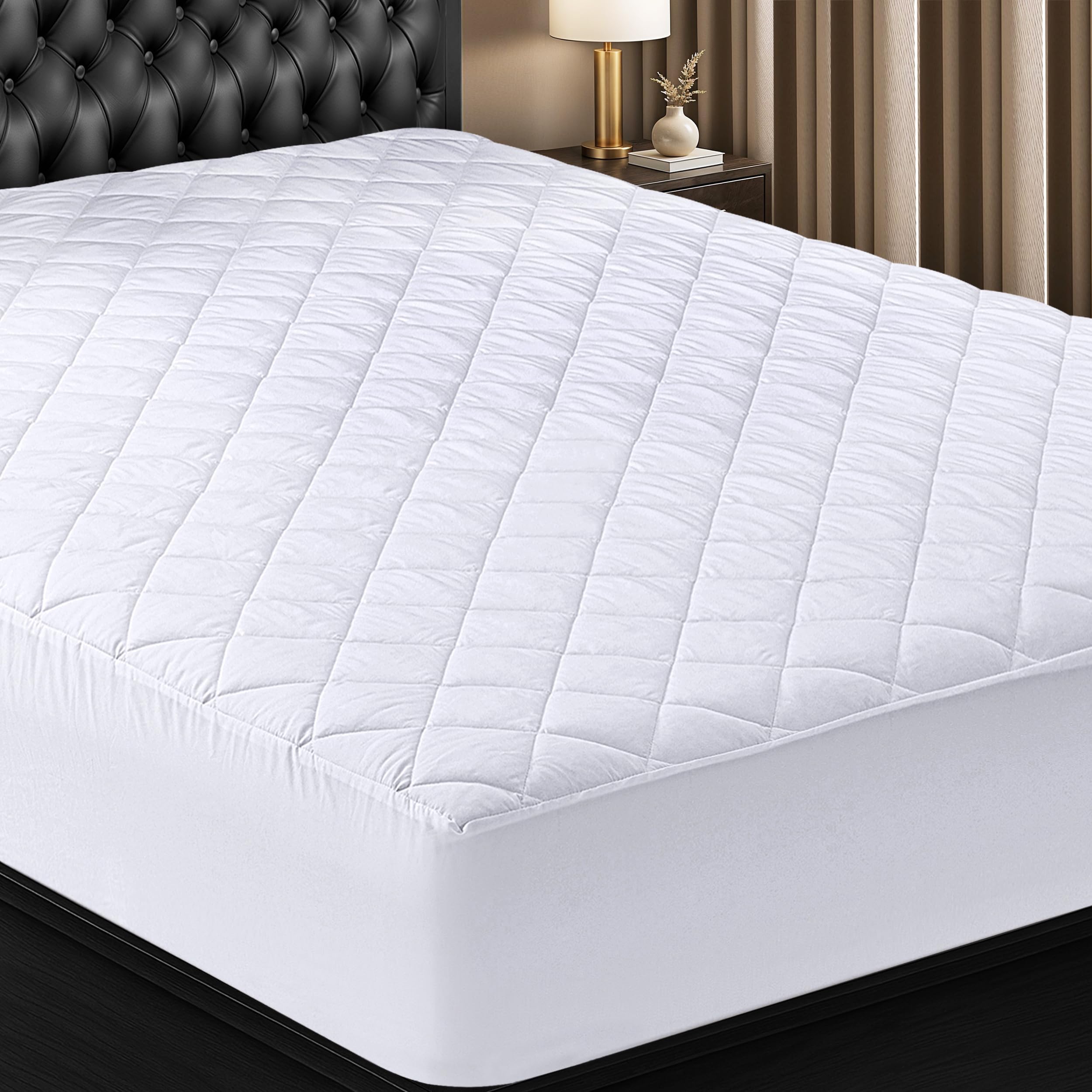 Quilted Fitted Mattress Pad, Twin Mattress Protector Topper with Deep Pocket Stretches up to 16 Inches, Machine Washable Mattress Cover (White)