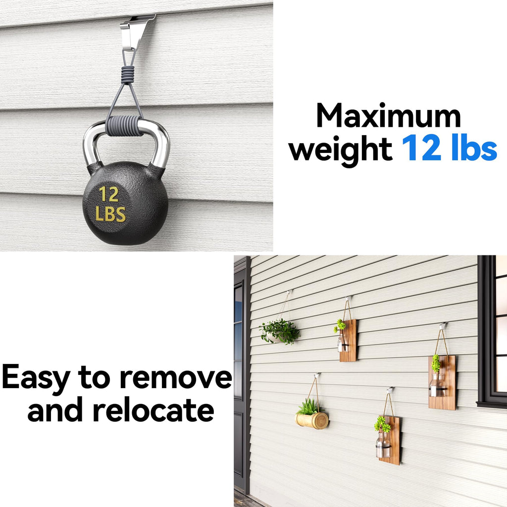 Vinyl Siding Hooks Hanger 10 Pack, Heavy Duty Siding Clips for Hanging on Patio, No-Hole Needed Stainless Steel Siding Hook to Decor Wreath Things for Horizontal Vinyl Siding