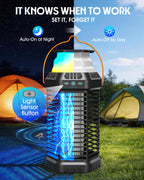 GTERT Solar Bug Zapper Outdoor – Ultra-Strong Fly & Mosquito Zapper, Solar-Powered Rechargeable Bug Zapper, Portable Cordless Insect Zapper, Foldable Adjustable Outdoor Light, IP66 Waterproof (Black)