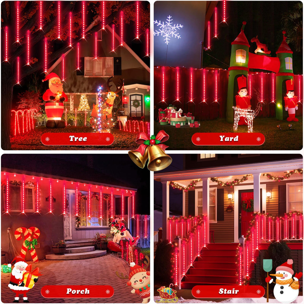JMEXSUSS Red Solar Meteor Shower Rain Lights, 8 Tube 144 LEDs Solar Christmas Lights, Led String Lights for Xmas Halloween Tree Wedding Holiday Party Birthday Decoration