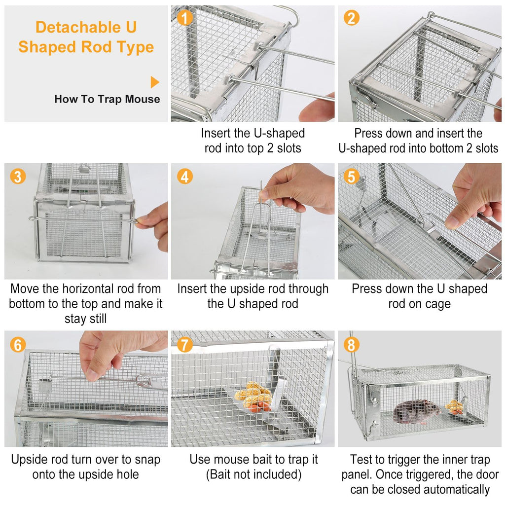 KOCASO 2 Pack Humane Rat Trap, 1-Door Small Live Chipmunk Trap That Work for Indoor Outdoor, Easy to Catch and Release Live Animal Trap Mouse Trap Cage for Rodent Mice Voles Hamsters, Metal & Reusable