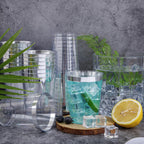 I00000 100PCS Silver Plastic Cups,10 oz Clear Plastic Cups with Silver Trim, Heavy-Duty Disposable Hard Plastic Cups For Party, Premium Silver Rimmed Plastic Cups Perfect for Wedding & Party