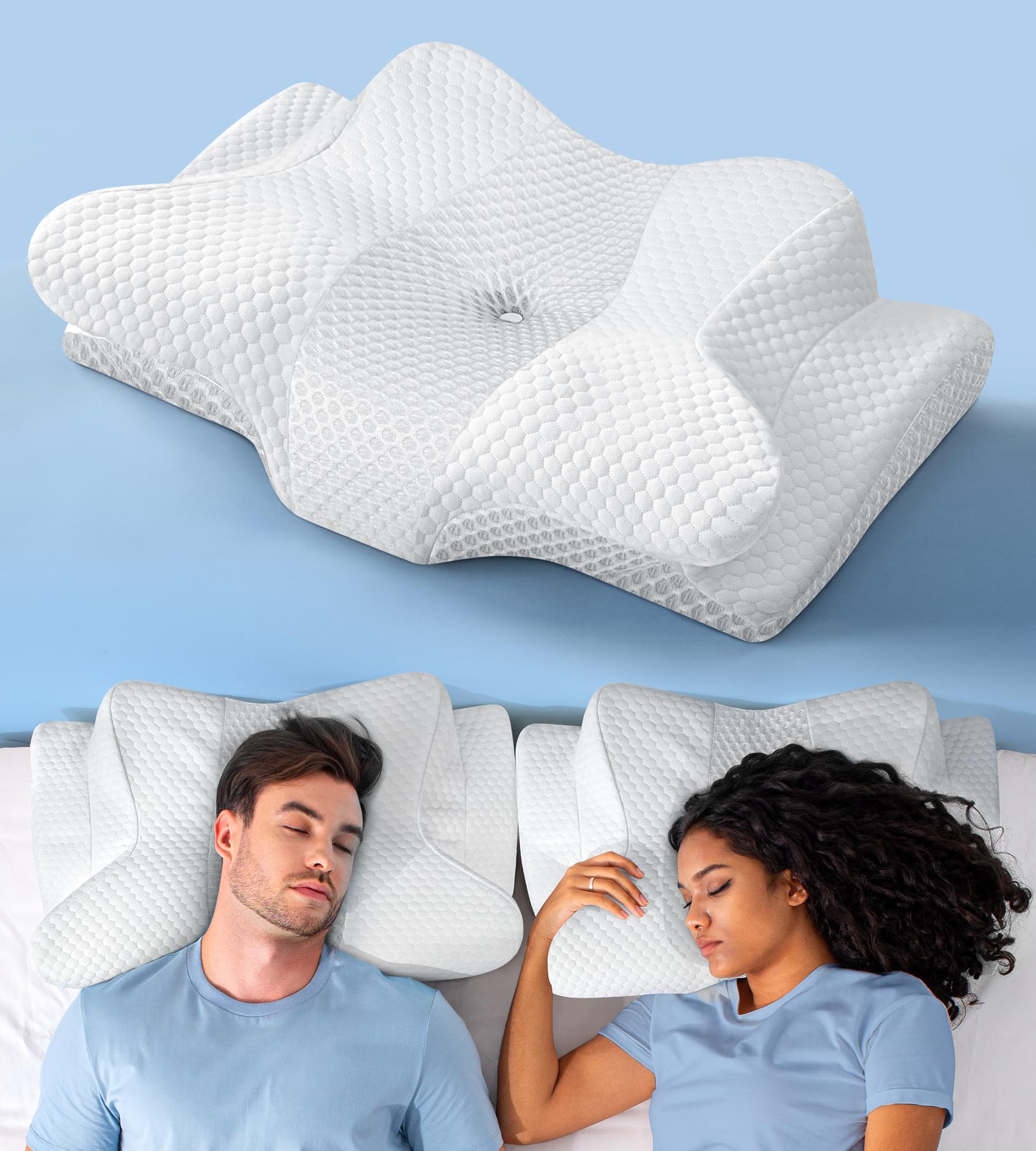 Emircey Cervical Neck Pillow for Sleeping, Adjustable Ergonomic Pillow for Pain Relief, Odorless Memory Foam Pillows for Side Back Stomach Sleeper