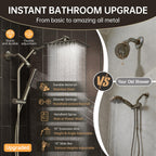 Veken All Metal 10" Brushed Nickel Shower Head with Handheld, Luxurious Square Double Rain Shower Heads with Power-wash Hand Held, Dual High Pressure Detachable Rainfall Showerhead,Bathroom Upgrade
