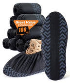 X-Large 100 Pcs Shoe Covers Disposable Non-Slip, Breathable Shoe Covers for Indoors, Slip-resistant, Durable, Non-Woven Booties for Shoes Covers,Stretchable Fits Up To13 US Men,Black