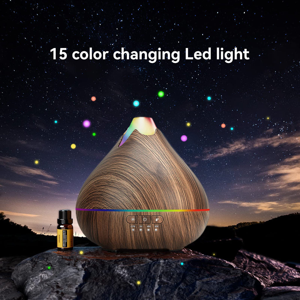 Essential Oil Diffusers for Home with Top 10 Oil Diffuser Gift Sets, 550ml Aroma Diffuser for Essential Oils Large Room, Ultrasonic Cool Mist Diffuser Auto Shut-Off 4 Timers 15 Colors (Brown)
