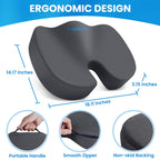 TushGuard Seat Cushion, Office Chair Cushions, Car Seat Cushion, Non-Slip Relief Chair Pad, Memory Foam Butt Pillow for Computer Desk, Office Chair, Grey
