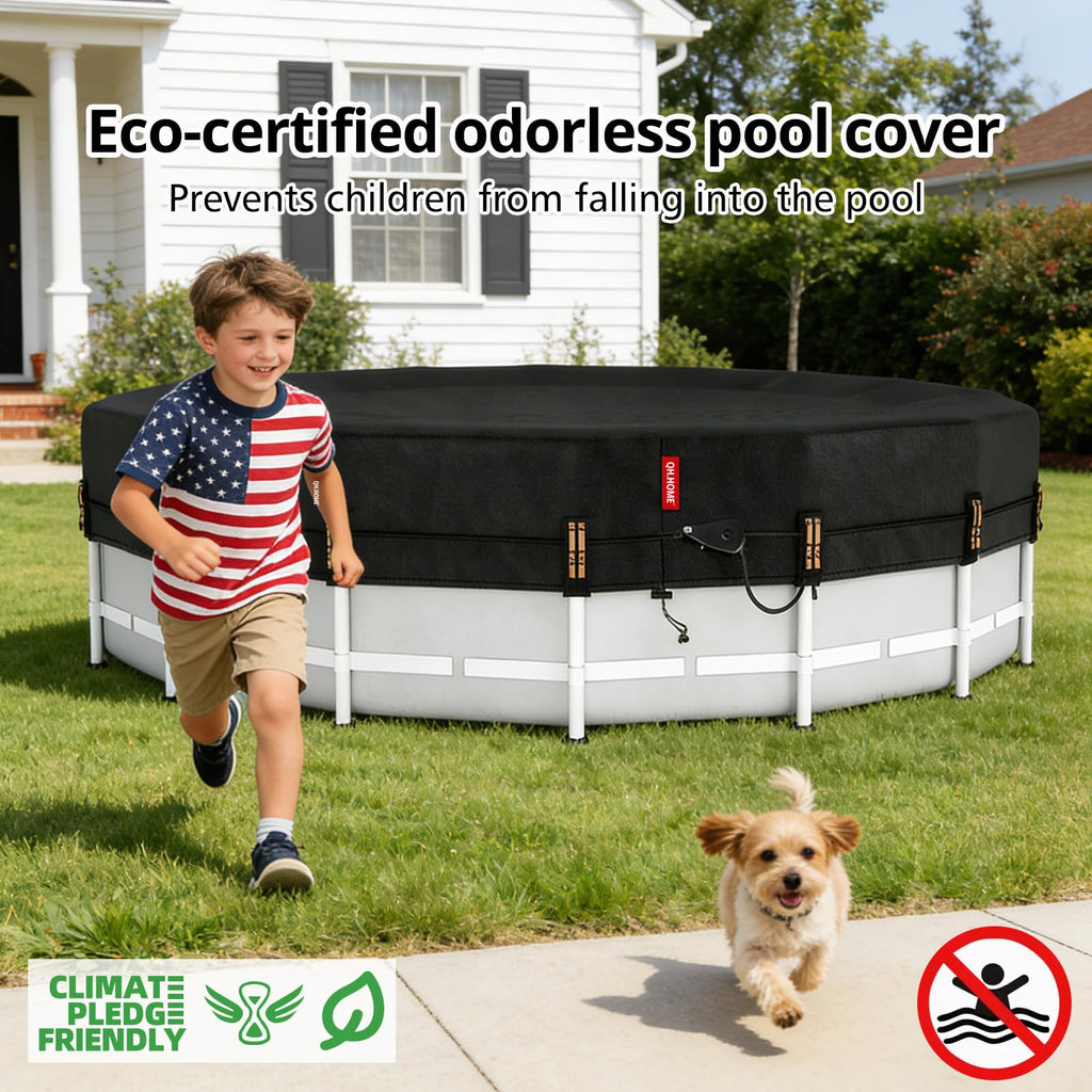 QH.HOME 10ft Round Pool Cover,[Ultimate Windproof & Tear-Resistant Fabric],Snug Fit with Patented Ratchet & Weight Rings,Solar Cover for Above Ground Pools, Blocks Leaves &Waterproof