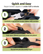 Zlideon Zipper Repair Kit for Plastic Zippers Multipack - 4pcs, Black | Instant Zipper Pull Replacement Slider for Kids’ Clothing, Sportswear, Duvet Covers | Easy to Install | Made in Germany