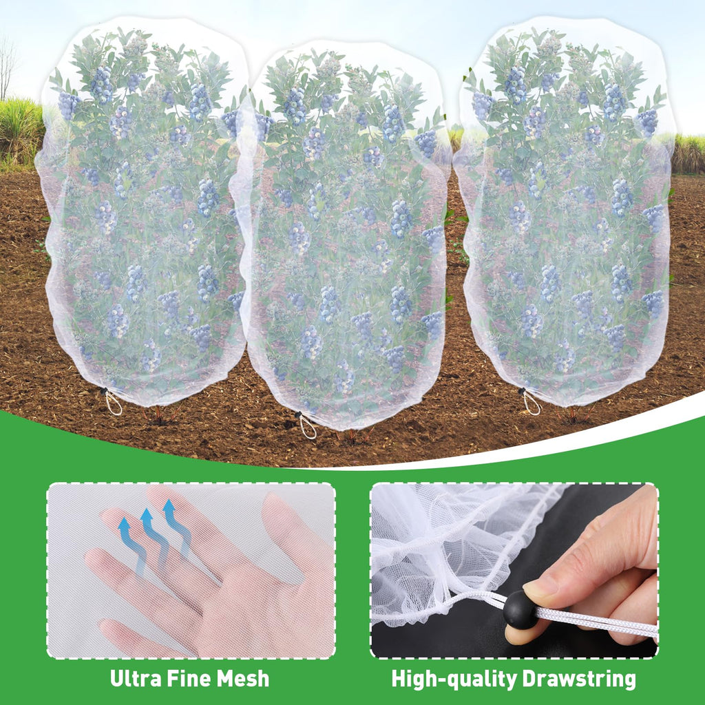 4 Pack Insect Bird Netting Cover - 4.6x6FT Garden Netting Blueberry Bushes Plant Covers with Drawstring, Fine Mesh Net for Protecting Lemon Orange Large Fruit Tree from Barrier Squirrel Deer