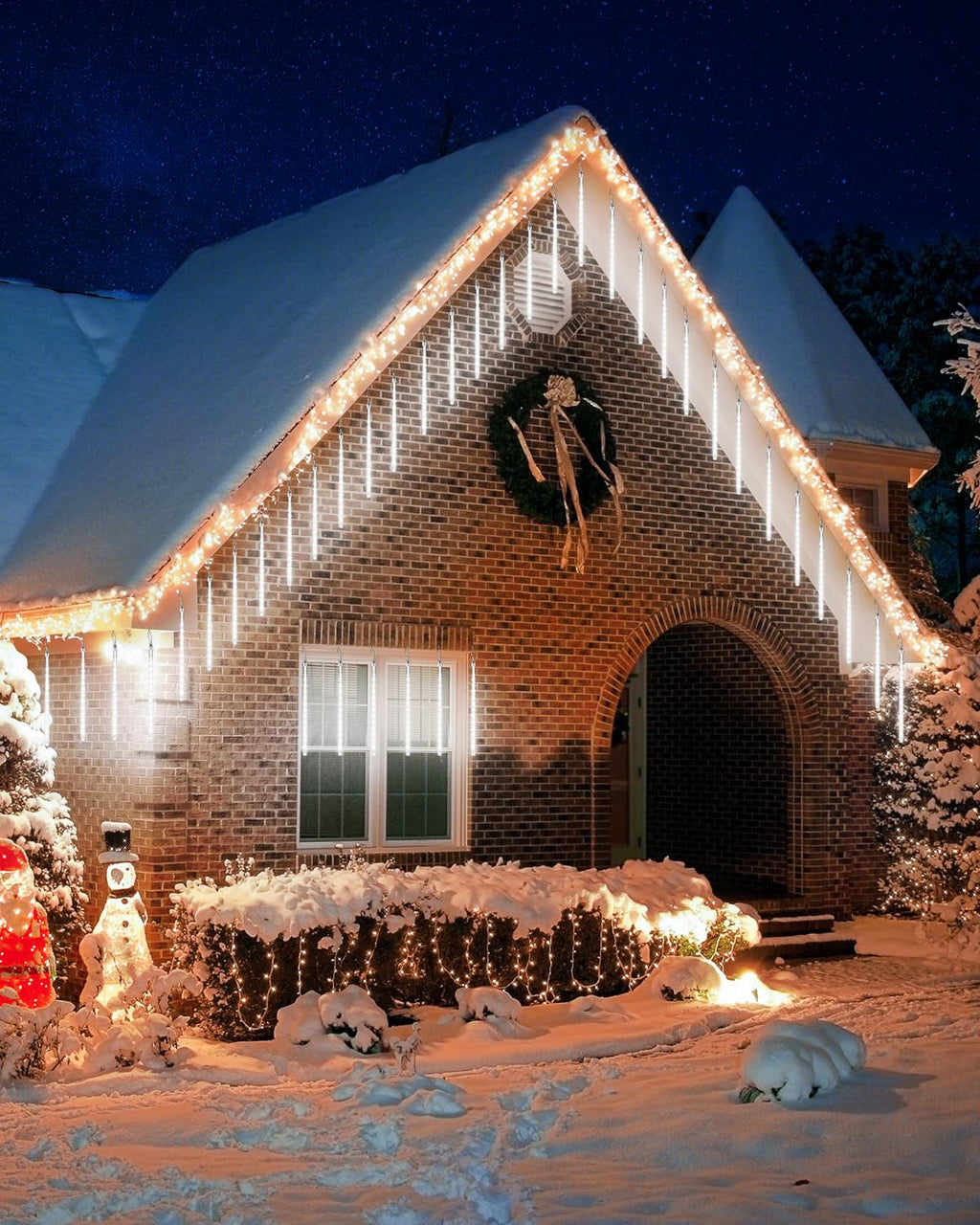 Solar Meteor Shower Icicle Lights - 20 Tubes 480 LED Raindrop Lights with Timer Function Falling Rain Lights for Holiday Party Christmas Decorations (White)