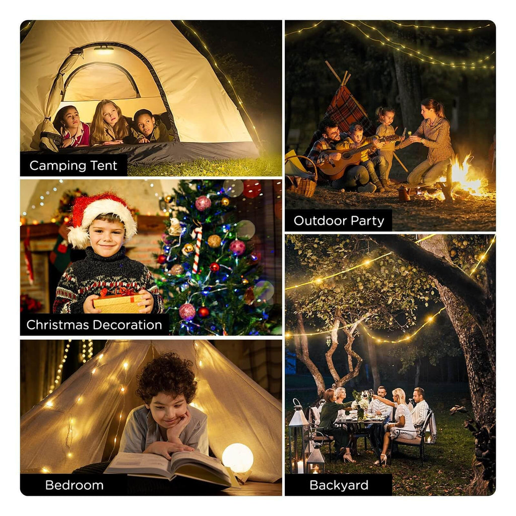 OGERY 2-Pack Camping String Lights, 4 in 1 Quick Storage 32.8FT Rechargeable Indoor Outdoor Fairy Lights String with 8 Lighting Modes, Hanging Portable LED for Christmas Decor Patio Party Essentials