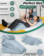 Lunix 5pcs Orthopedic Bed Wedge Pillow Set, Post Surgery Memory Foam for Back, Leg, and Knee Pain Relief, Adjustable Sitting Pillow for Sleeping, Acid Reflux, and GERD, with Hot Cold Pack, Gray