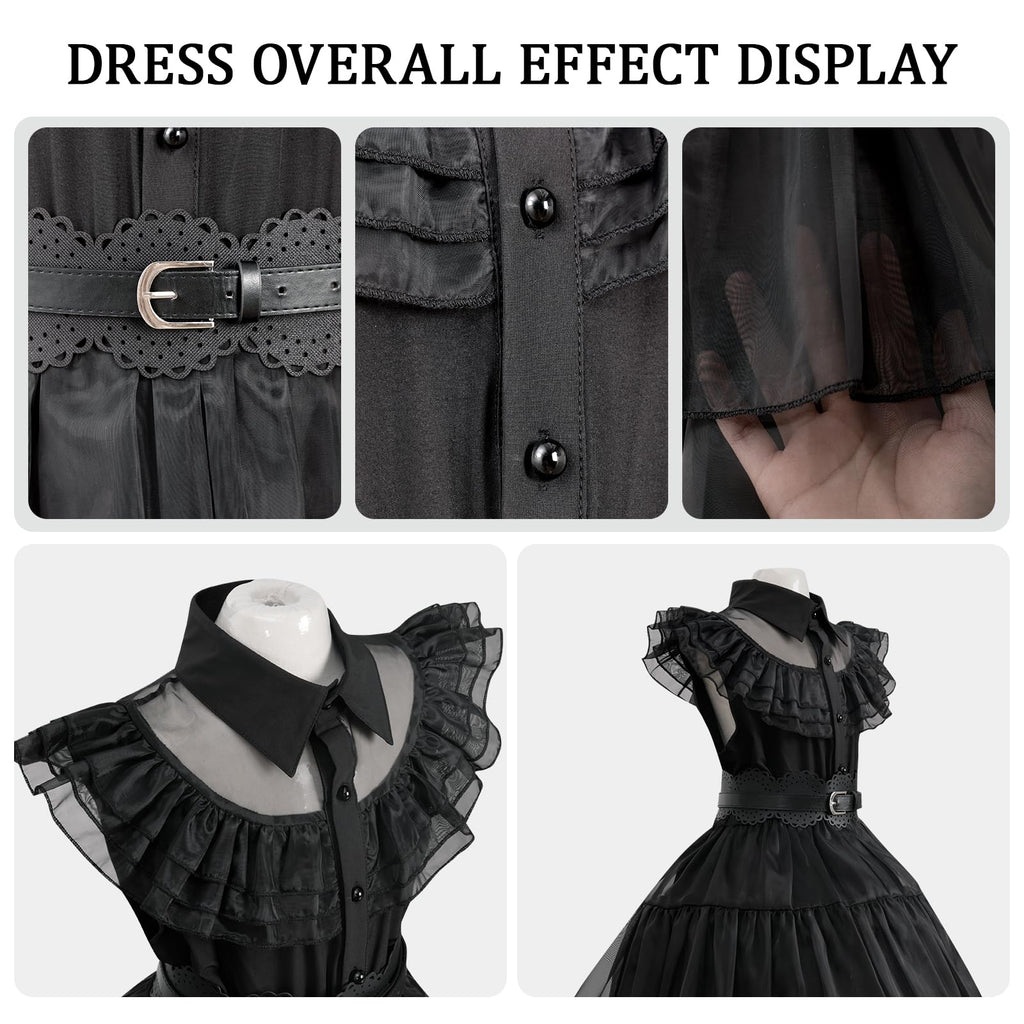 MGparty Black Dress for Girls Halloween Costume Cosplay Party Dress with Headband Belt Socks Accessories for Kids 4-14 Years