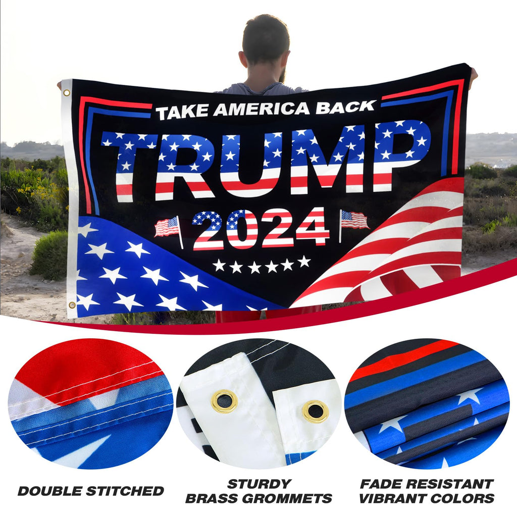 Trump 2024 Flag 3x5 FT President Trump Flag Take America Back Banner Indoor Outdoor 1 Ply With Vivid Patriotic Colors Design UV & Fade Resistant 2 Brass Grommets