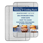 Ultra Cuisine Oven-Safe, Dishwasher-Safe 100% Stainless Steel Cooling & Baking Rack Set - Tight-Wire Bake for Oven Cooking - Heavy Duty - 8.5x12 - Set of 2 - Small Quarter Sheet Pan Cooling Racks