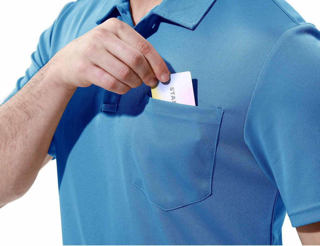 Men's Activewear Polo Shirts Short Sleeve Quick Dry Outdoor Golf Sports Shirts with Pocket(Blue, US XL)