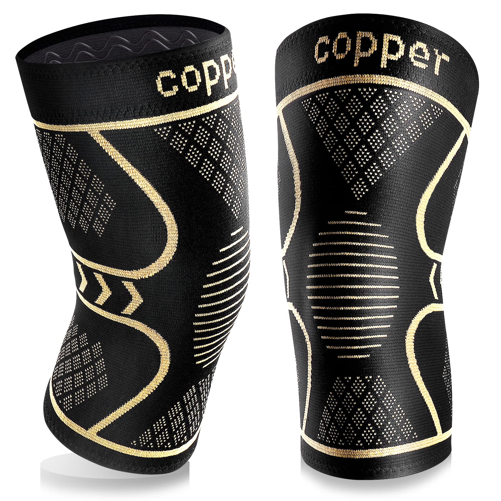 Copper Knee Braces for Women and Men 2 Pack, Knee Compression Sleeve for Knee Pain, Arthritis,ACL, Meniscus Tear, Joint Pain Relief, Knee Support for Running, Working Out, Fitness, Weightlifting-XL