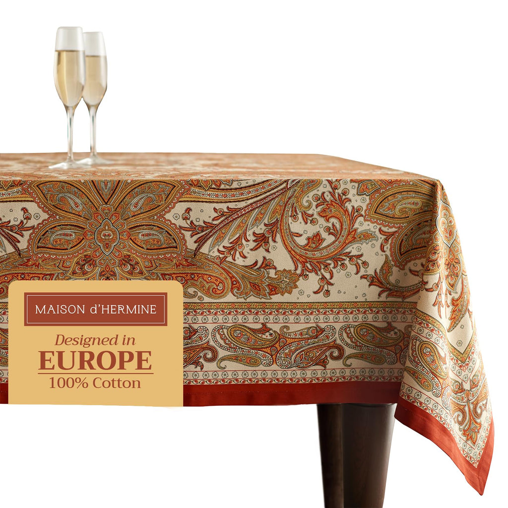 Maison d' Hermine 100% Cotton Table Cover - 60"x120" Rectangle Decorative Tablecloth - Washable Tablecloths for Dining, Home & Party - for Thanksgiving & Christmas - Kashmir Paisley Collection