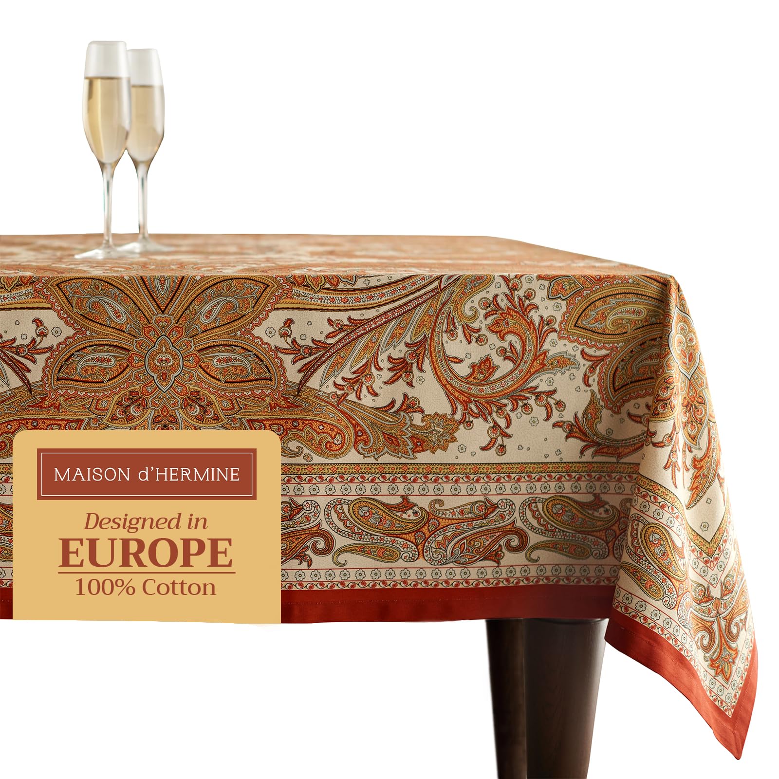Maison d' Hermine 100% Cotton Table Cover - 60"x120" Rectangle Decorative Tablecloth - Washable Tablecloths for Dining, Home & Party - for Thanksgiving & Christmas - Kashmir Paisley Collection