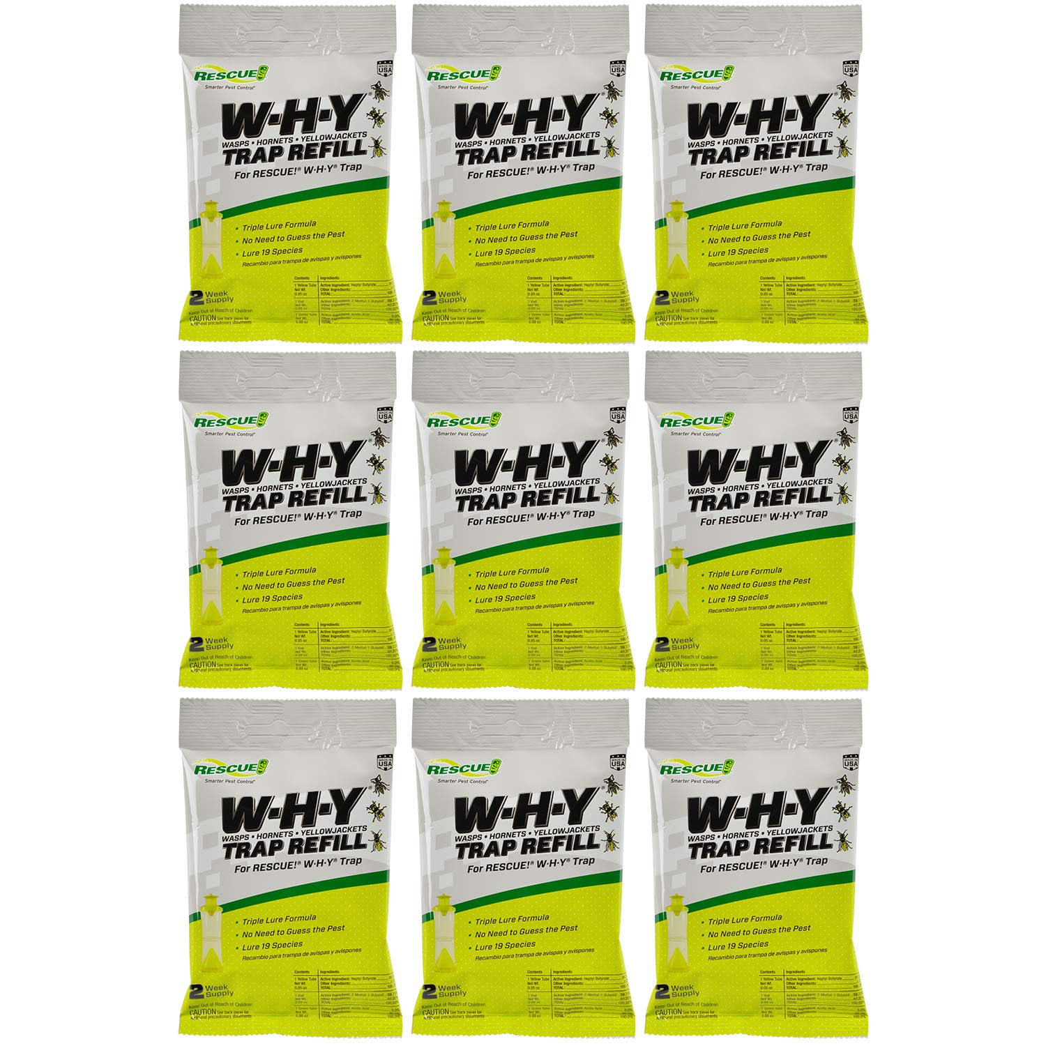 RESCUE! Non-Toxic Wasp, Hornet, Yellowjacket Trap (WHY Trap) Attractant Refill - 2 Week Refill - 9 Pack