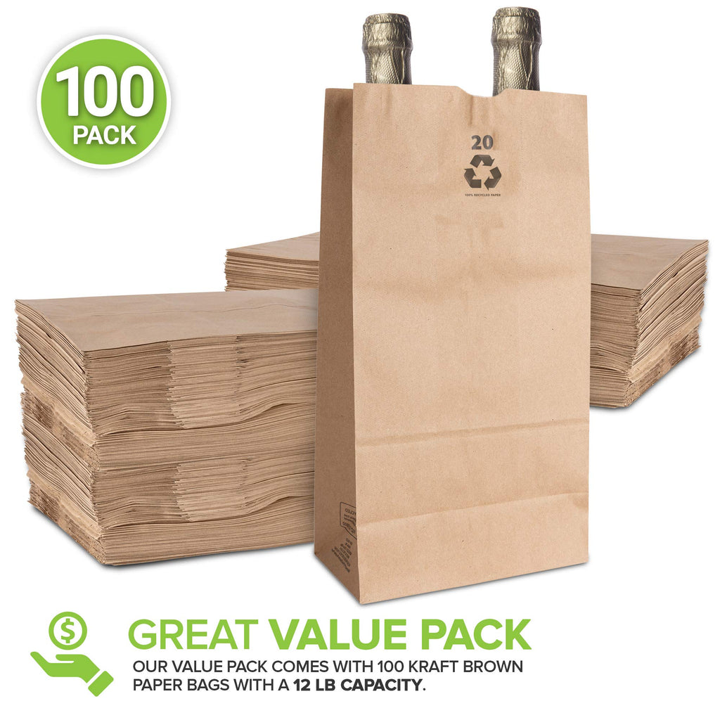 Stock Your Home 20 Lb Kraft Big Brown Paper Bags (100 Count) - Bulk Disposable Liquor Bottle Sacks, Extra Large Size Blank Bag, Good for Big Lunch, Grocery Food Shopping, and Arts & Crafts Projects