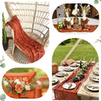 6 Pieces Terracotta Cheesecloth Table Runner 10ft, Rustic Burnt Orange Gauze Cheese Cloth for Boho Wedding Decor Bridal Shower Engagement Thanksgiving Christmas Table Runner