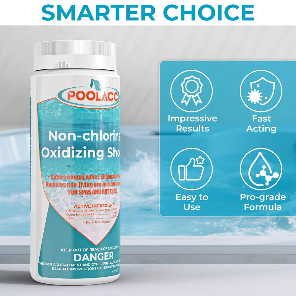 2.2 LB 2 Pack Non-Chlorine Spa Shock Oxidizer Cleaner for Hot Tub, Chlorine-Free Water Care & Enhanced Oxidizing Shock Cleaner for Hot Tubs, Spas and Pools, Quick Dissolving, Fast-Acting