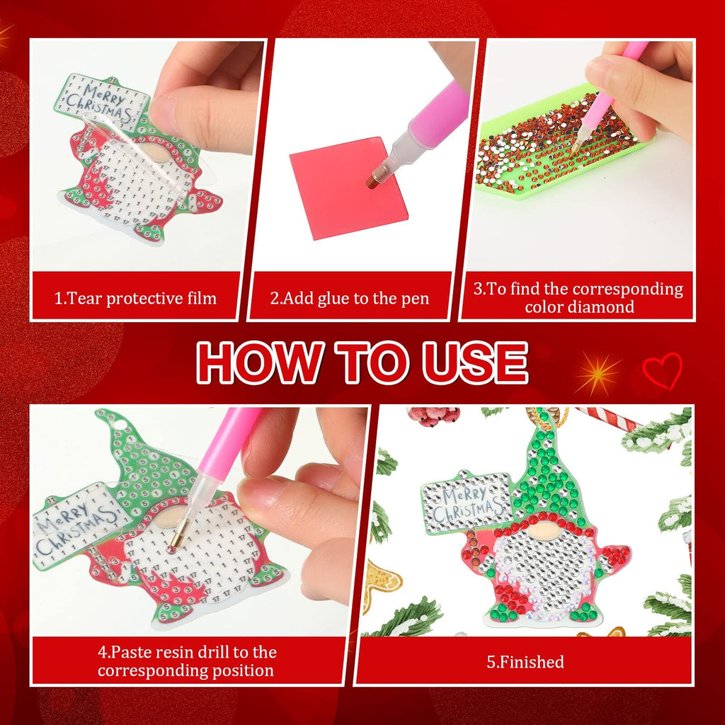 Jetec 20 Pcs Christmas DIY Diamond Key Chain Ornaments Diamond Painting Keychain for Christmas Party Decoration (Cute Style)