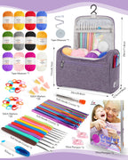 Aeelike Crochet Kit for Beginners Young and Old, First Crochet Kit for Adults Include 23pcs Crocheting Hooks, 655 Yards Yarn Set, Instruction, Bag, Crocheting Accessories and Supplies, Purple