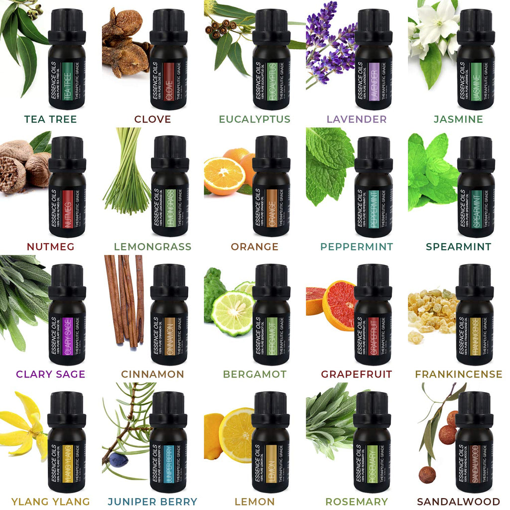 Aromatherapy Essential Oil Diffuser Gift Set with 20 Oils and Rotating Display Stand - 400ml Ultrasonic Diffuser with 20 Essential Plant Oils - 4 Timer & 7 Ambient Light Settings