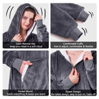 JOYWOO Oversized Wearable Blanket Hoodie, Long Hooded Blanket for Adult, Birthday Christmas Gifts for Women Men, Cozy Sherpa Sweatshirt Blanket with Giant Pocke Zipper and Winter Gifts,Grey