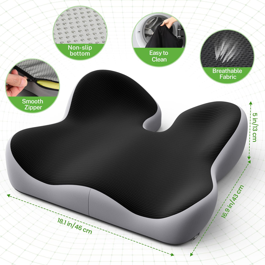 Benazcap Large Seat Cushion for Sciatica Pain Relief, 2024 Upgraded Seat Cushions for Office Chairs, Desk Chair Cushions/Office Chair Cushion, Tailbone Pain Relief Cushion for Car/Wheelchair