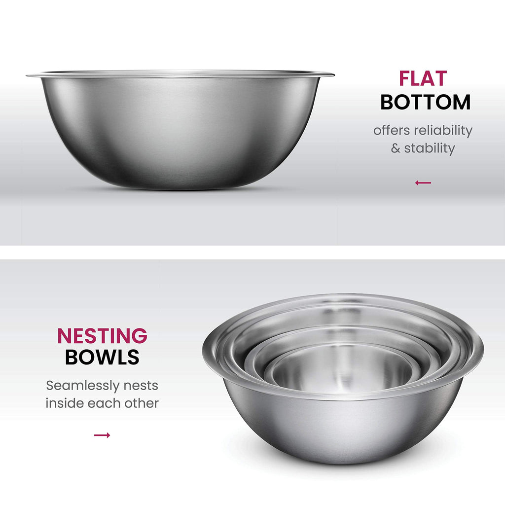 FineDine Stainless Steel Mixing Bowls (Set of 5) Stainless Steel Mixing Bowl Set - Easy To Clean, Nesting Bowls for Space Saving Storage, Great for Cooking, Baking, Prepping
