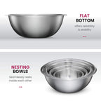 FineDine Stainless Steel Mixing Bowls (Set of 5) Stainless Steel Mixing Bowl Set - Easy To Clean, Nesting Bowls for Space Saving Storage, Great for Cooking, Baking, Prepping