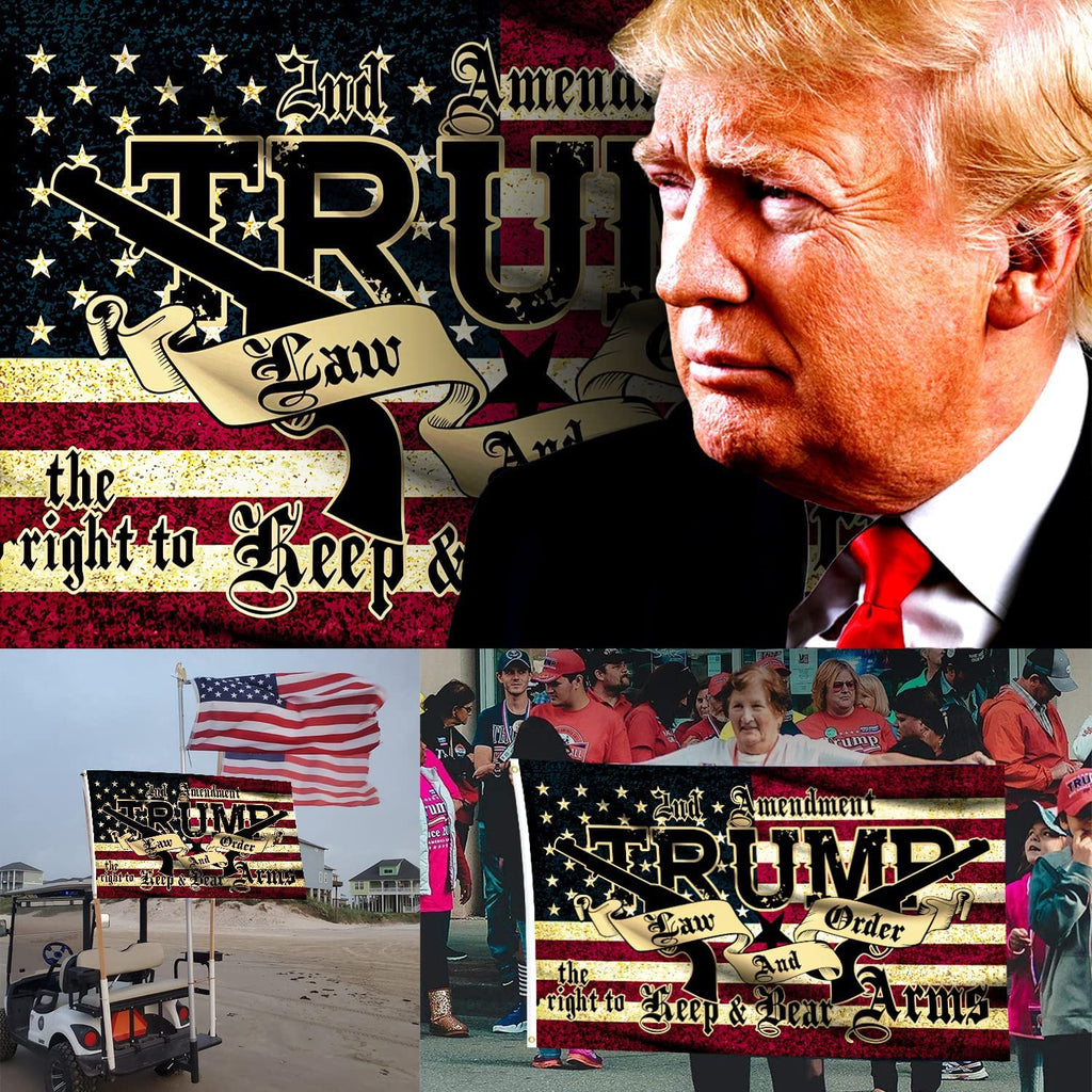 Trump 2024 Flag Double Sided 3x5 Outdoor 2nd Amendment Flag Heavy Duty 3 Ply Polyester Trump Law & Order 2nd Amendment Guns American Flag with Brass Grommets Vibrant Color and UV Fade Resistant