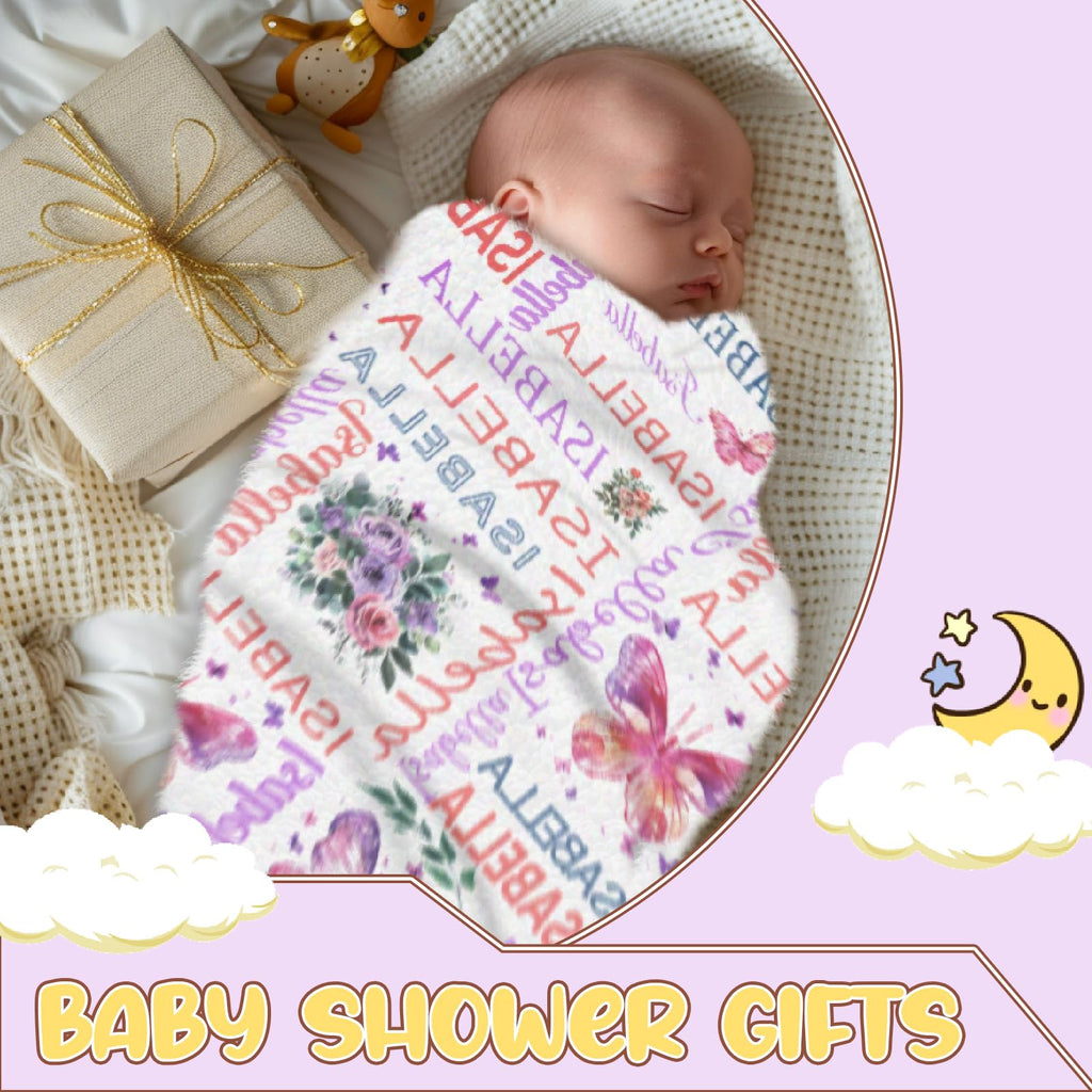 PUREFLY Personalized Baby Blanket- Custom Baby Blankets with Name for Girls, Personalized Baby Girl Gifts for Baby Shower Christmas Birthday, Customized Baby Blanket for Kids Toddler New Mom Newborn