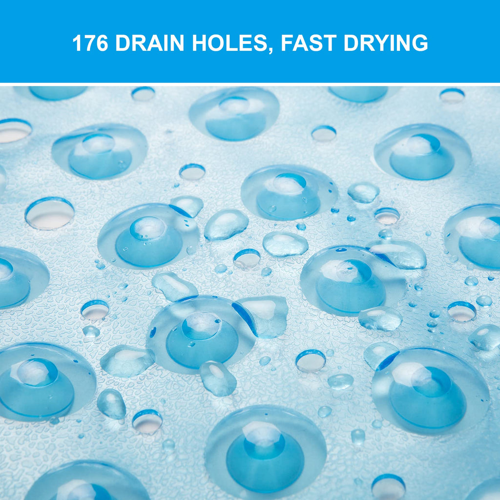 AmazerBath Bathtub Mat Non Slip, Bath Mat for Tub 40 x 16 Inches Full Size, Non Slip Shower Mats with Suction Cups and Drain Holes, Shower Stall Mats for Elderly & Kids, Clear Blue