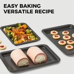 HONGBAKE Ceramic Baking Sheet Pan Set, Cookie Sheet for Oven, Bakeware Sets with Wider Grips, 3 Pack Half/Jelly Roll/Quarter Baking Tray, Premium, Dishwasher Safe - Dark Grey