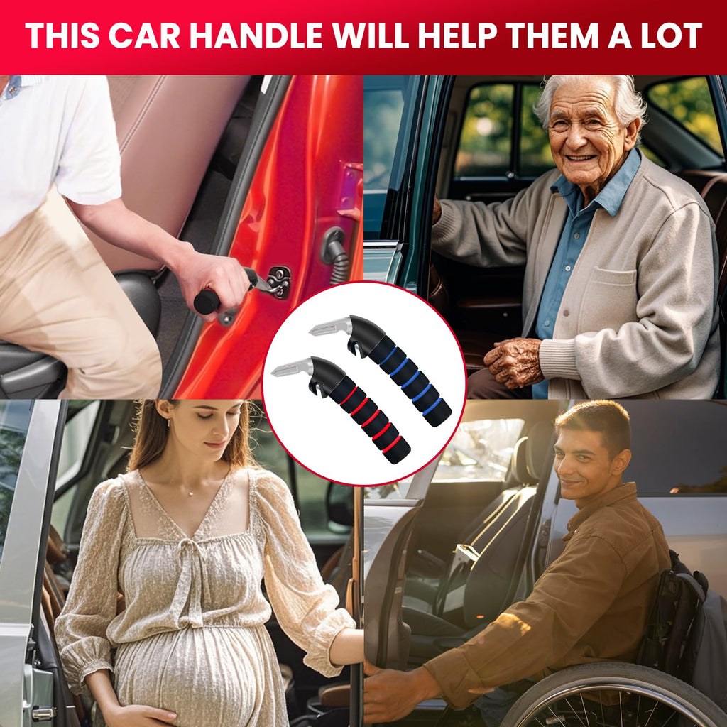 KOUNATSURI Car Door Handle for Elderly - Auto Grab Handles - Portable Bar Car Support Handle for Elderly & Seniors & Handicap Standing Mobility Safety Tip to Help Get Out（Blue and Red）
