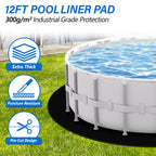 REGMICS 12ft Round Above Ground Pool Pad, 300G/M² (9oz/yz²) Heavy Duty Pool Mats for Floor, Seamless Puncture Resistant Under Pool Mat, Professional Ground Protector for Gravel & Concrete, Black