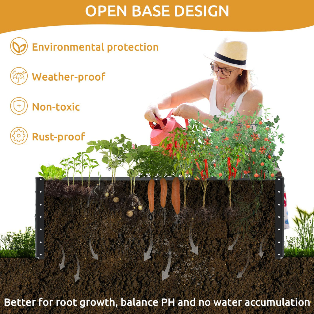 UDPATIO Galvanized Raised Garden Bed 6x3x2 FT, Outdoor Metal Planter Boxes for Planting Vegetables, Flowers, Herbs and Fruits, Gardening Deep Roof Planter Steel Kit, Dark Grey